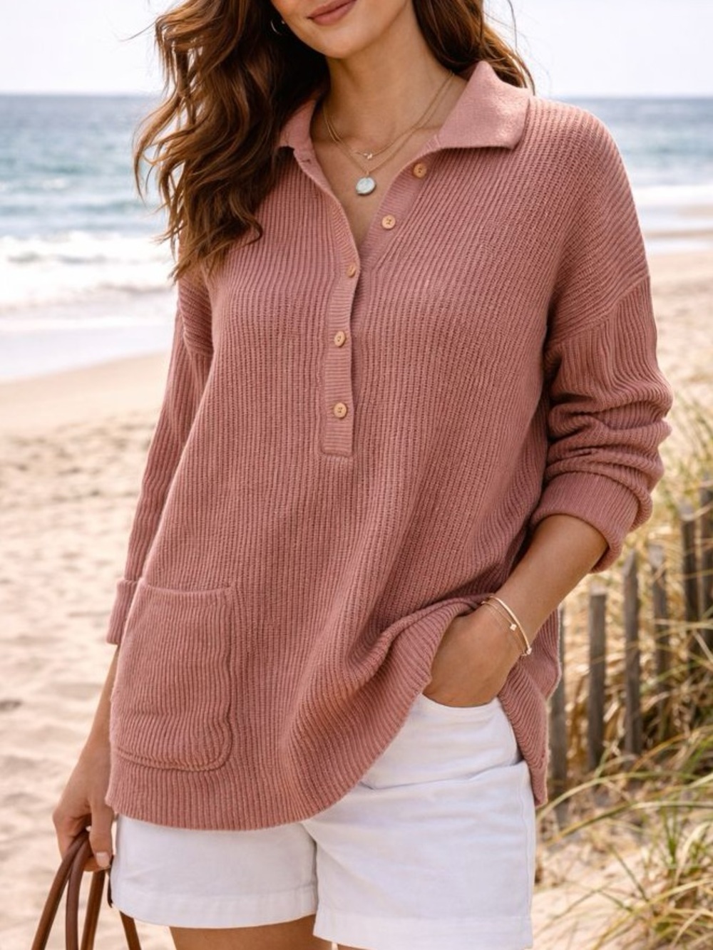 Free People Beach Hailee Oversized Pullover Sweater Dusty Rose Coastal